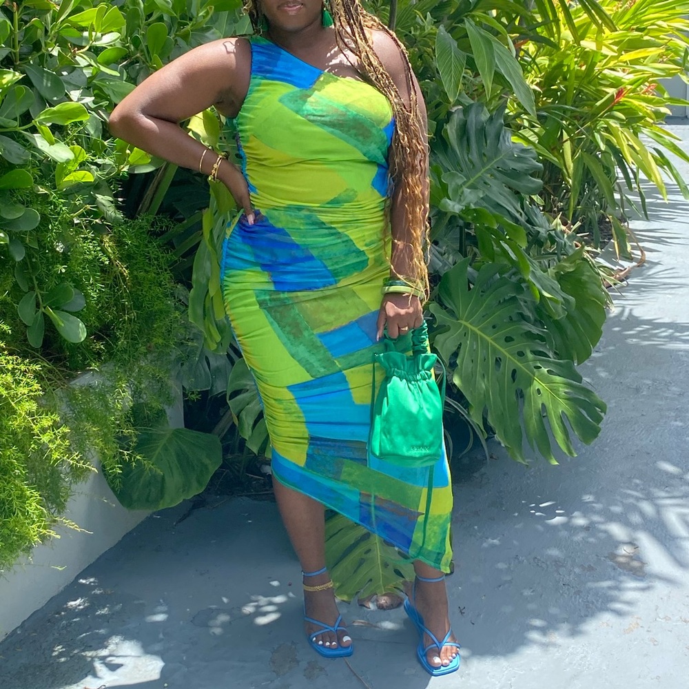 Vibrant Green and Blue Women's Dress